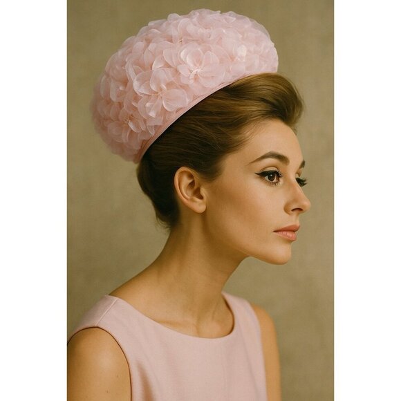 Vintage 1960s Womens Pink Floral Millinery Dress Hat Easter Bonnet Derby Party - Picture 1 of 10